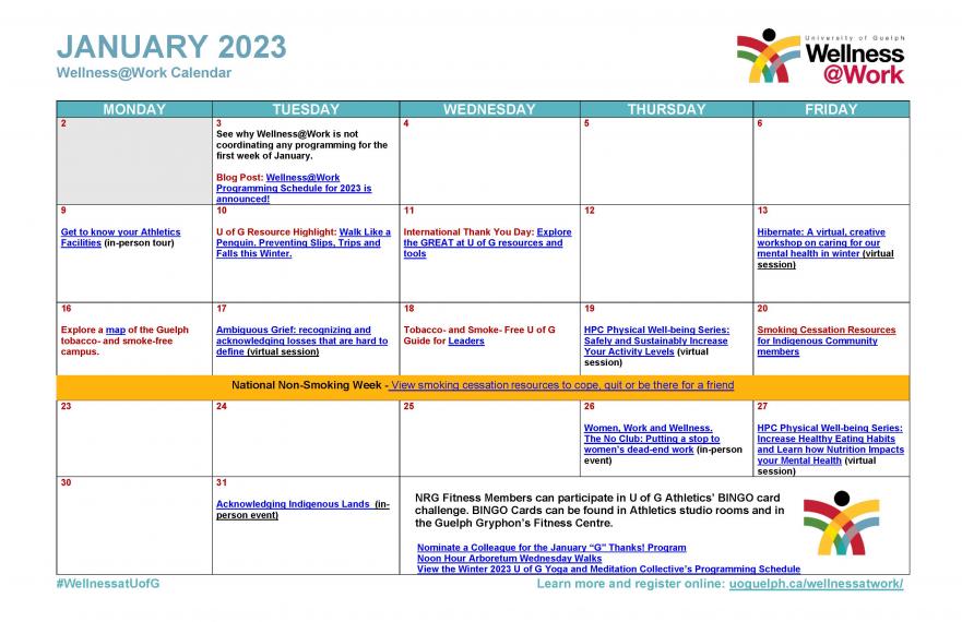 January 2023 Wellness Calendar WellnessWork